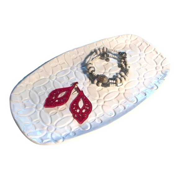 White Rectangular Serving Plate, Jewelry Dish,Candle Charger From MY CLAY STUDIO - Picture 3 of 7